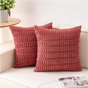 Pack of 2 Corduroy Decorative Throw Pillow Covers, Home Decor (Cranberry Red)